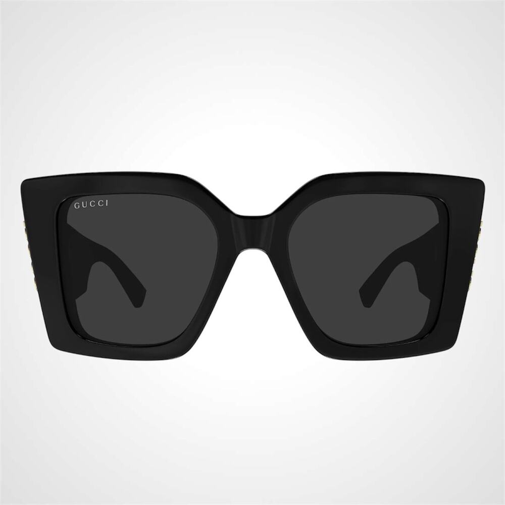 New GUCCI Sunglasses Black Gold Logo Square Oversized 51mm Grey Lens Womens - Picture 2 of 6